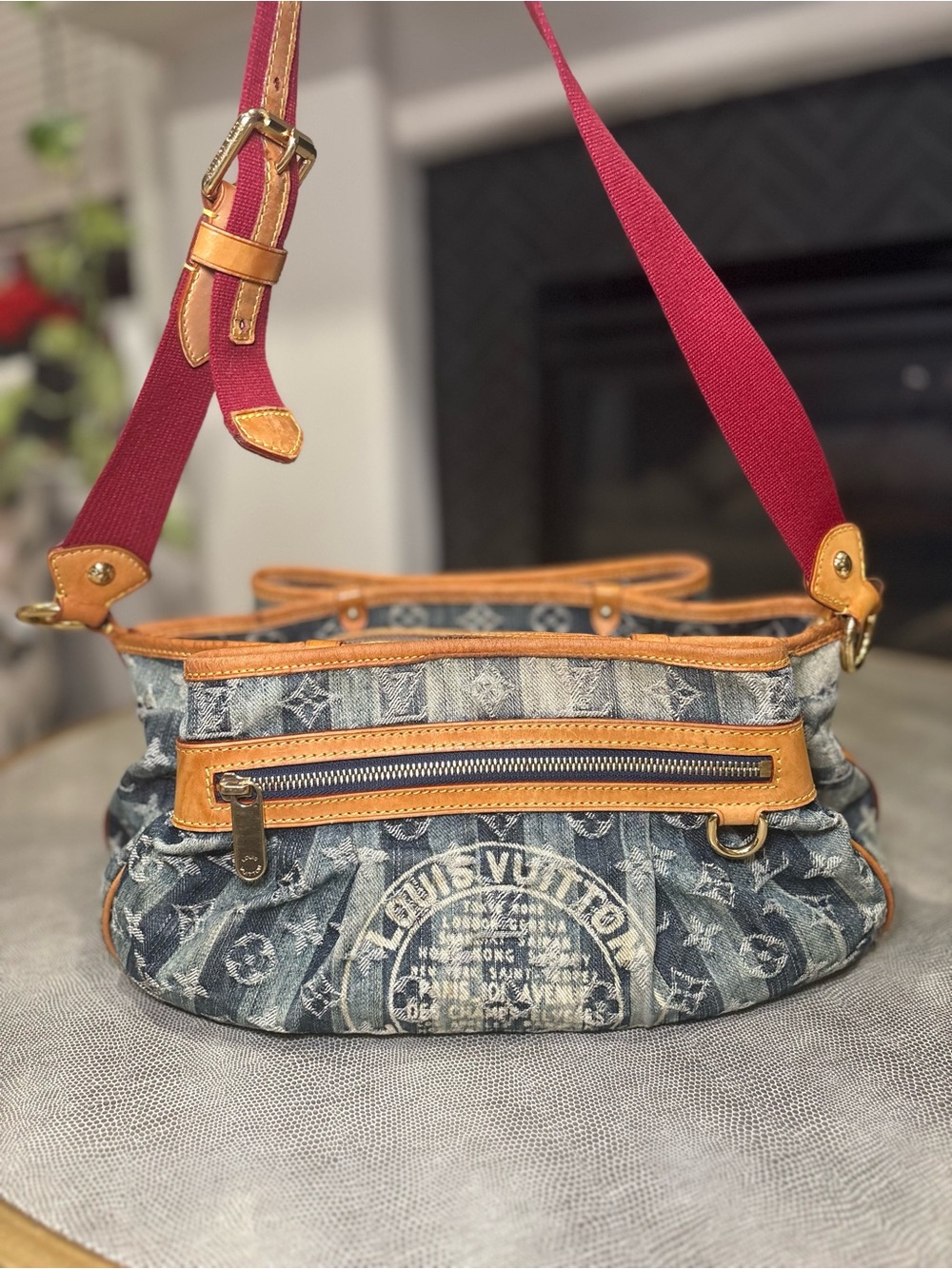 Louis Vuitton Monogram Denim Porte Epaule Raye Bag with Shoulder Strap